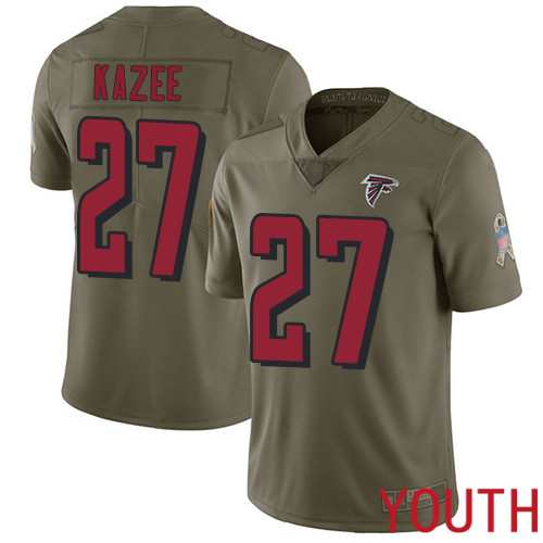 Atlanta Falcons Limited Olive Youth Damontae Kazee Jersey NFL Football #27 2017 Salute to Service->atlanta falcons->NFL Jersey